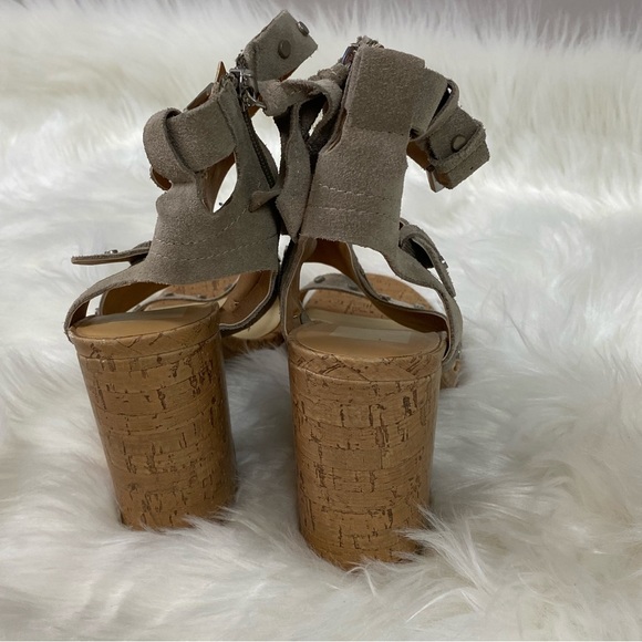 NWOB Dolce Vita Suede Strapy Cork Heels & Metal Stud Details - Picture 4 of 9